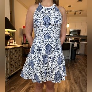 PARKER Blue and White Halter Spring Summer Dress